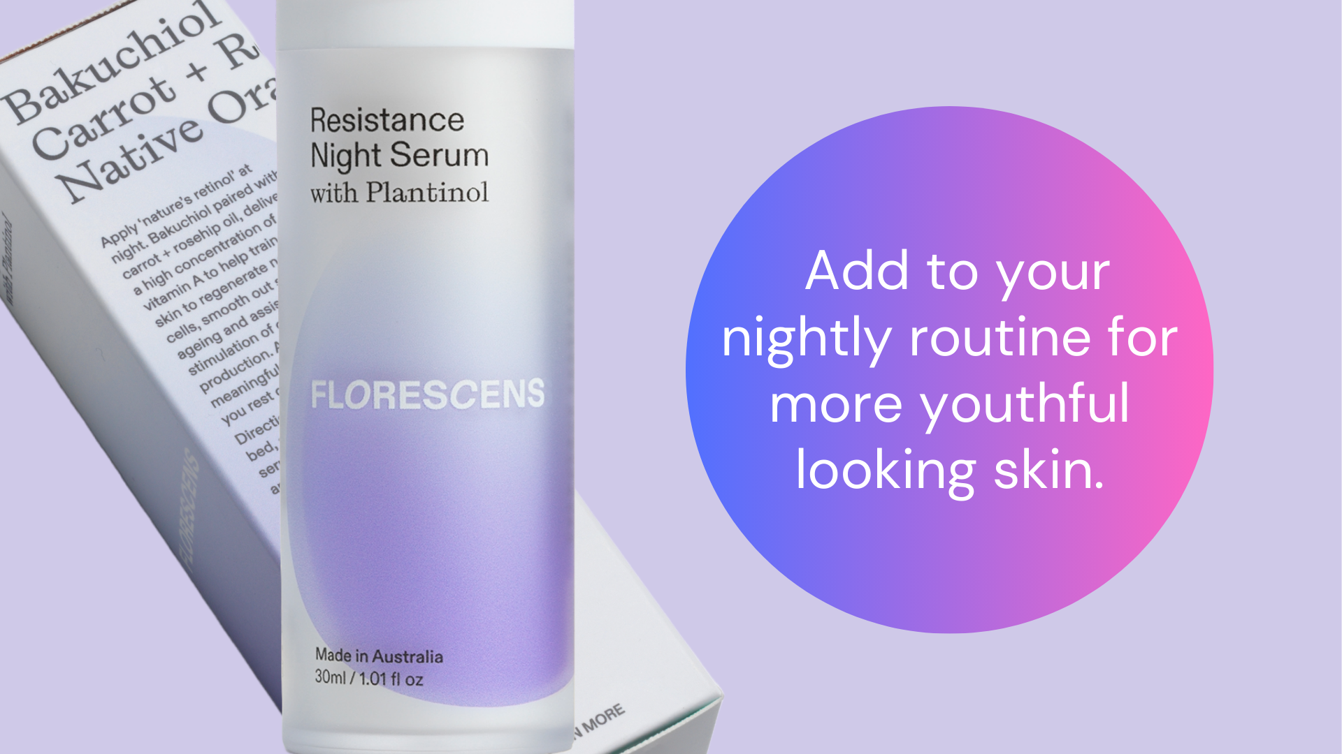 "Florescens Resistance Night Serum with Bakuchiol for Younger Looking Skin"